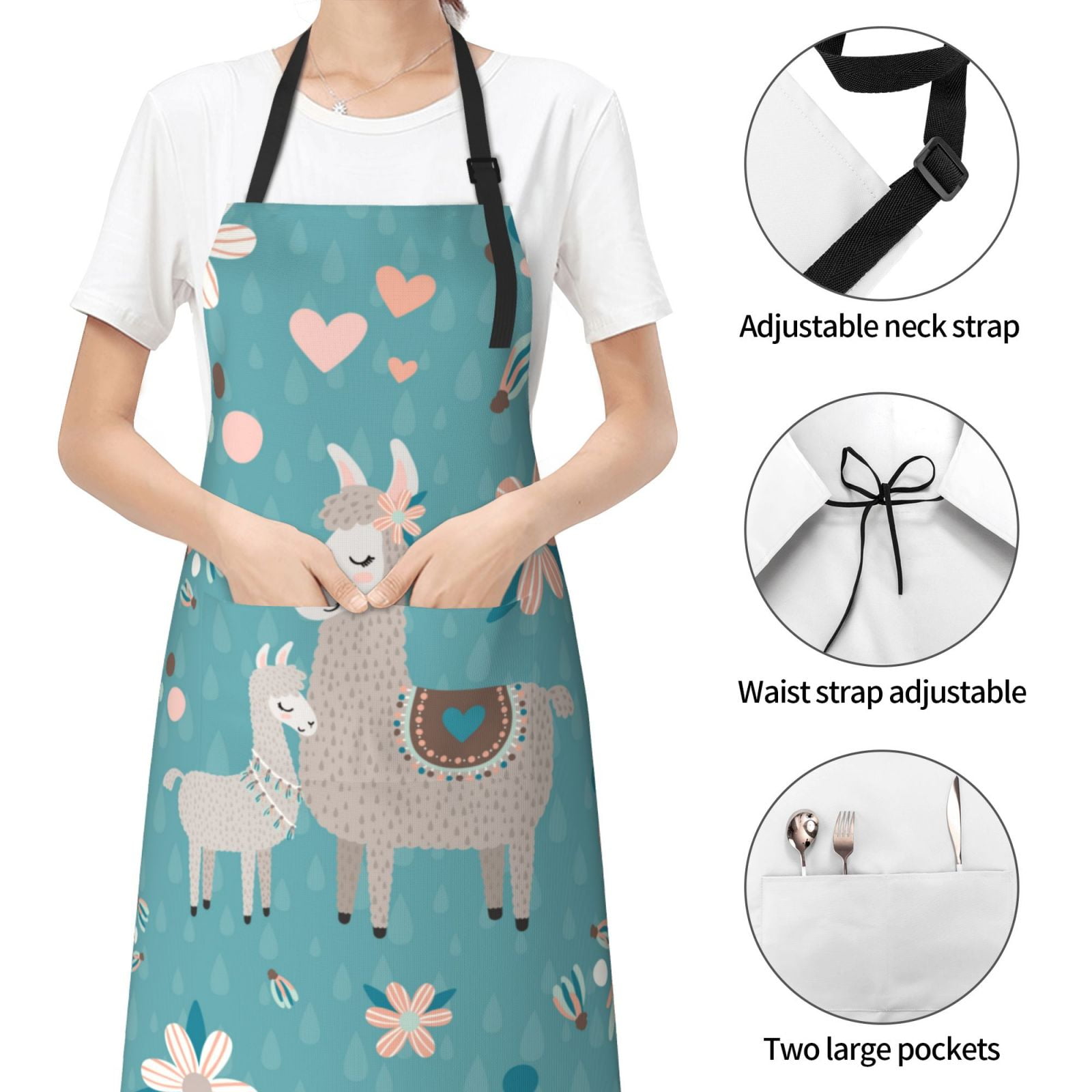 Kdxio Teal Mama Llama Apron with Pockets Adjustable Kitchen Aprons for Men Women Waterproof Aprons for Cooking,Drawing,Crafting, Baking Household Cleaning