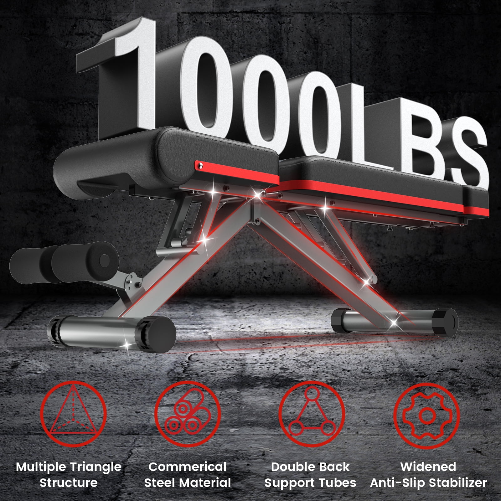 Pooboo Adjustable Dumbbell Bench Foldable Workout Weight Bench Press Incline Decline for Home Gym Strength Training 1000LBS