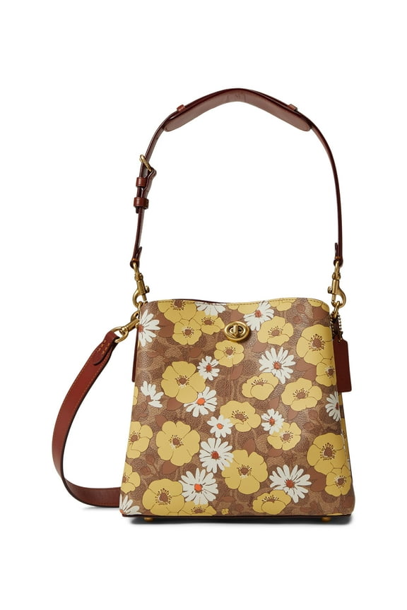 Coated Canvas Signature with Floral Print Willow Bucket Tan/Rust Multi One Size