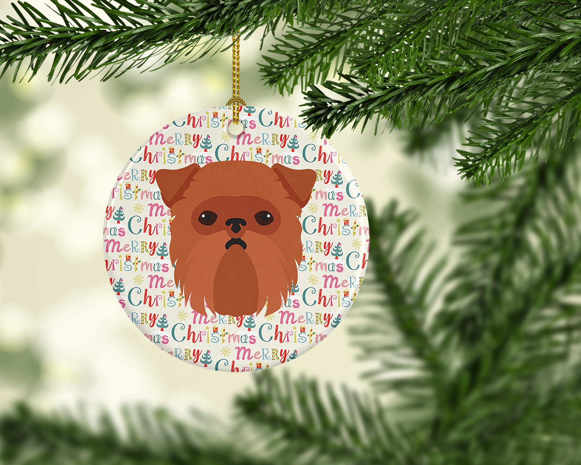 Brussels Griffon Merry Christmas Ceramic Ornament 2.8 in x 2.8 in