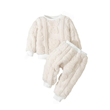 

KTMKH Fashion Baby Girls Boys Warm Solid Fall/Winter Pajamas Sets Long Sleeve Tops +Pants Two-Piece Set Cute Comfort Sleepwear Nightwear Loungewear Soft Loose Pajama