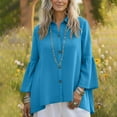 thumbnail image 5 of Womens Asymmetrical Linen-Style Tops Flowy Flare Sleeve Button Down Long Shirts Vintage Collared Boho Tunic Blouses, 5 of 5