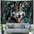 thumbnail image 4 of PRATYUS Viking Wolf Tapestry, Wild Animal Tapestry Wall Hanging, Cool Bokeh Runes Ancient Green Psychedelic Wall Decor Tapestries Poster Blanket College Dorm Bedroom Decor Painting, 4 of 6