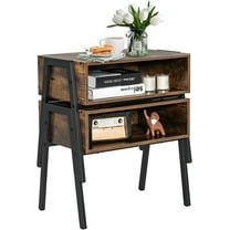CRXX Nightstands Set of 2, Stackable End Table with Open Storage Compartment, Industrial Bedside Tables with Metal Frame, Wood Side Table for Living Room, Bedroom, Small Spaces, Rustic Brown