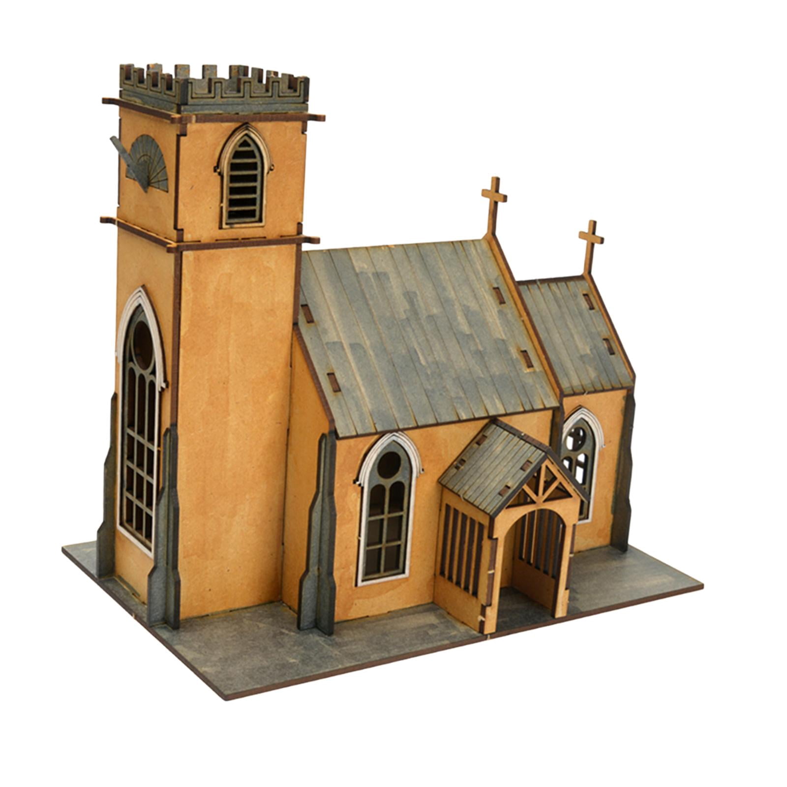 Miniature Building Model Church Kit Wooden Unfinished Paintable Puzzle for Adult Handicraft Hobby Scene