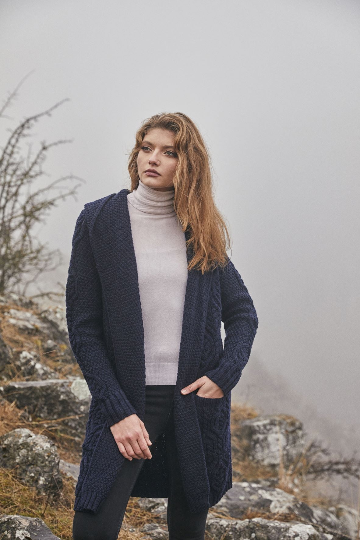 SAOL Ladies 100% Merino Wool Aran Cardigan – Irish Knit Sweater With Pockets - View #12
