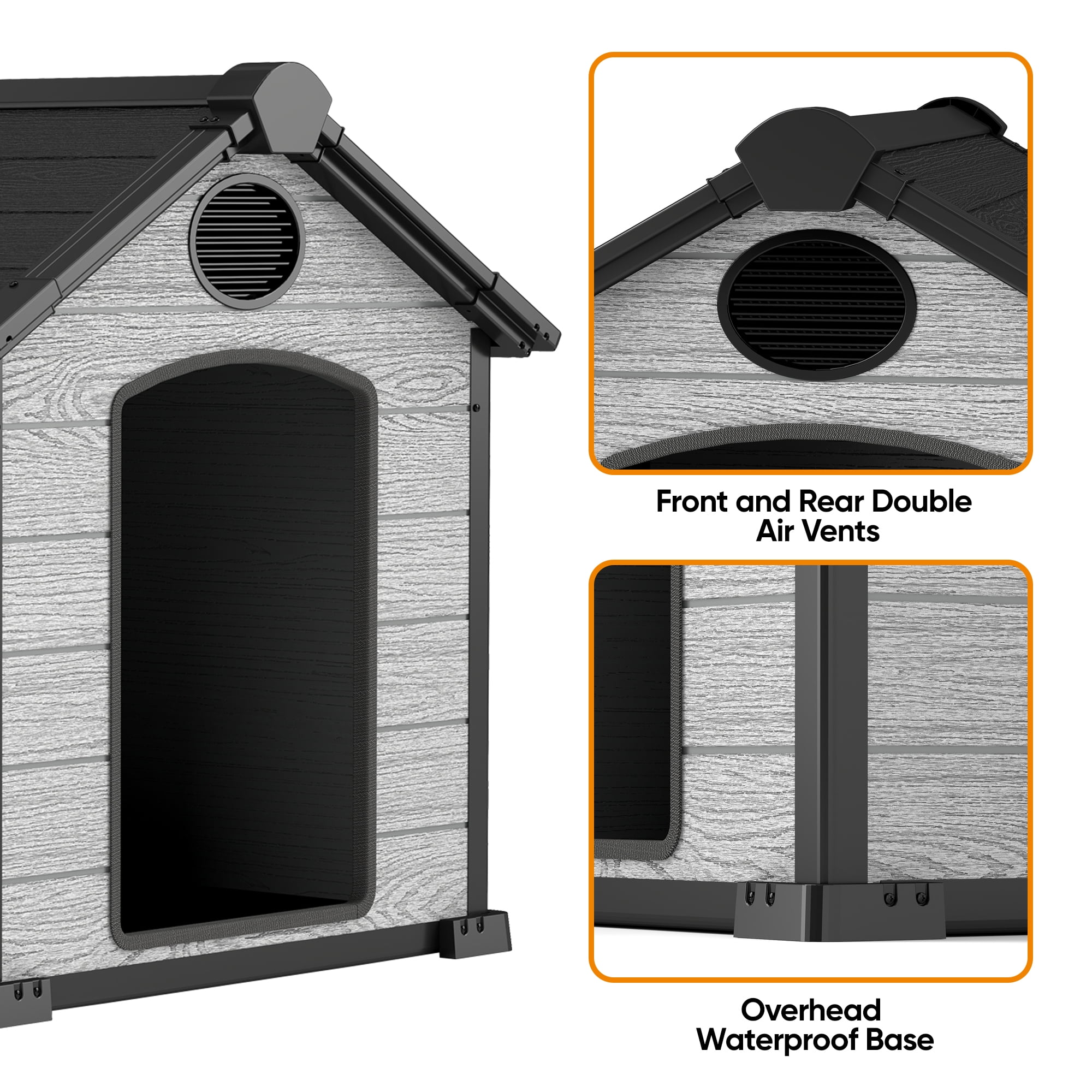 ZYJOYY Outdoor Dog House, 46" Insulated Igloo Style with Elevated Floor, Designed for Large Dogs, Weatherproof Plastic Kennel, Grey