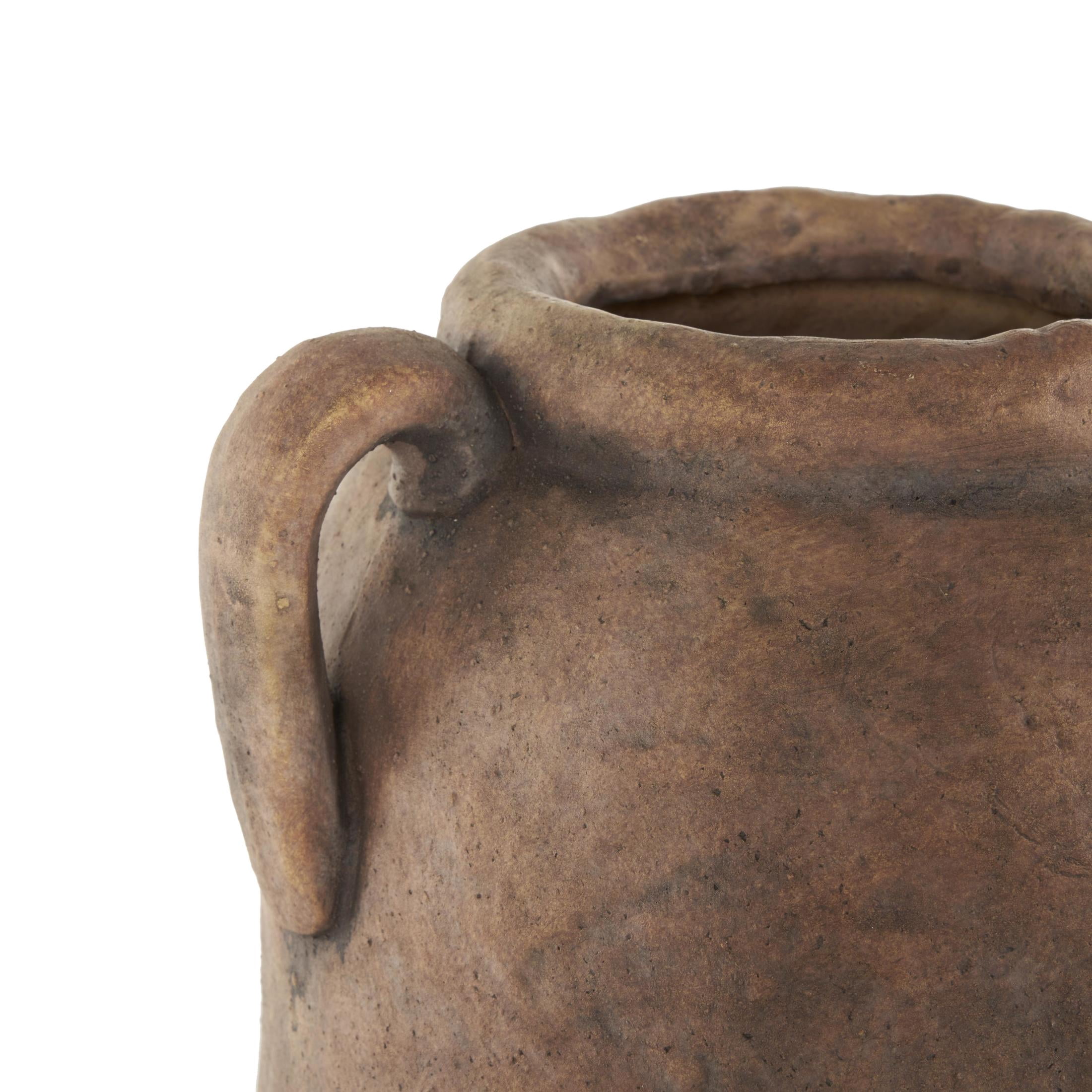 DecMode 17" Antique Style Textured Brown Ceramic Vase with Handles