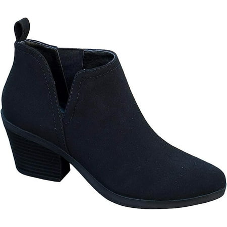 

Coutgo Womens Cut Out Ankle Boots Chunky Stacked Heel Almond Toe Slip On Western Booties