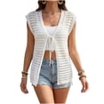 thumbnail image 2 of Xdegoge Beach Coverups for Women Sleeveless Crochet Cardigan Vest Front Tie Open Stitch Knit Shawl Sheer Bikini Cover Up Resort Wear, 2 of 6