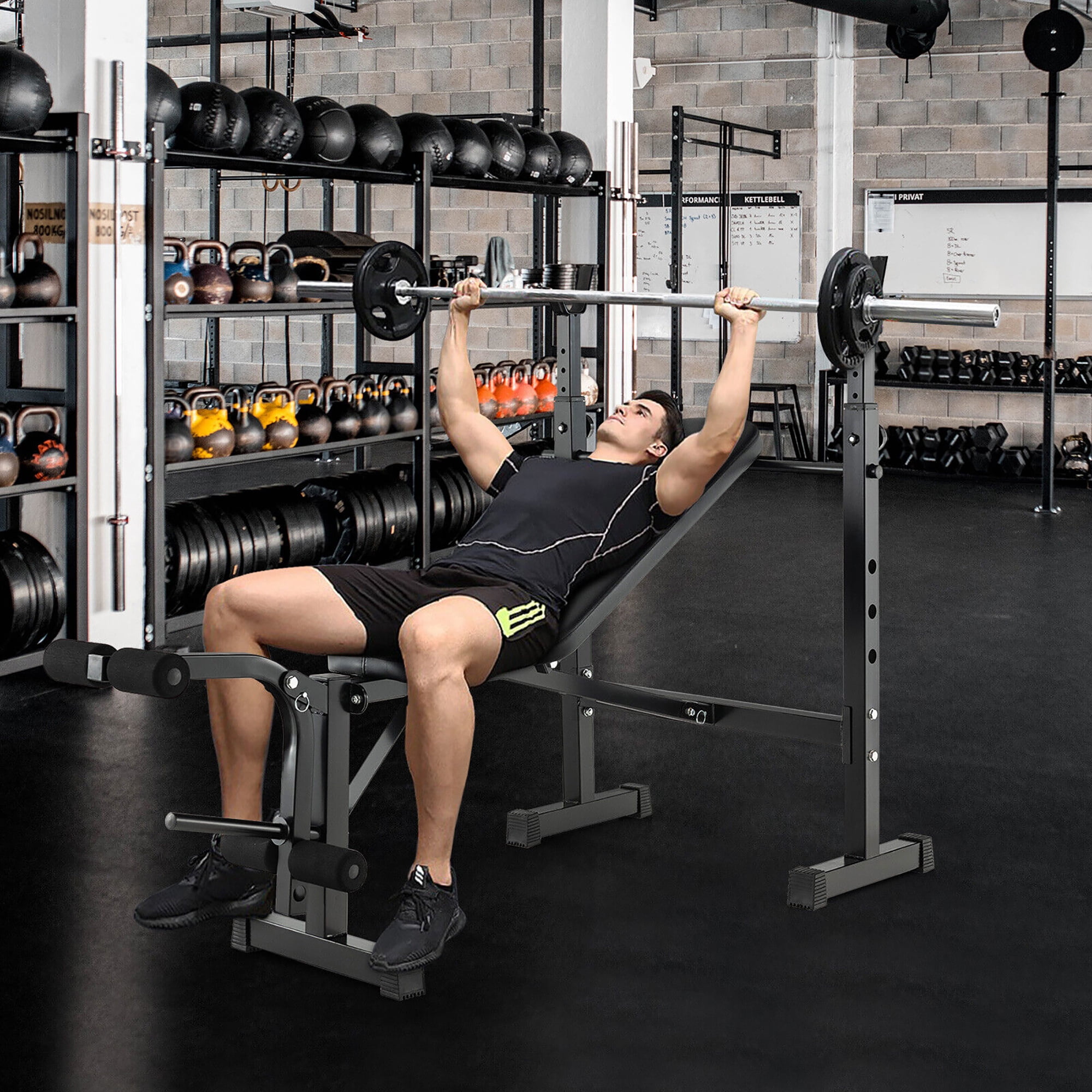 Gymax Adjustable Incline Weight Bench Barbell Rack Set w/ Leg Developer Fitness Machine