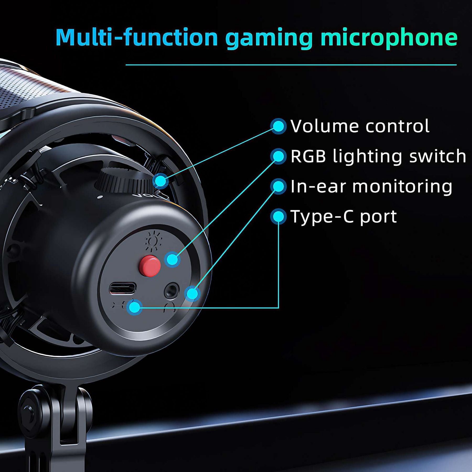 USB Gaming Microphone for PC with RGB, Noise Cancellation, Condenser Mic, Boom Arm, Pop Filter, Shock Mount – Ideal for Streaming, Podcast, Recording on Laptop, Mac, Twitch, YouTube