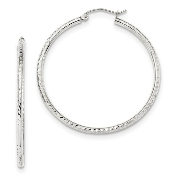10K White Gold Earring Hoop Women'S Diamond-Cut 41.02 mm 39.37
