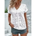 thumbnail image 2 of Women'S Short Sleeve Tops V Neck Embroidery Eyelet Blouse Shirts White M, 2 of 6