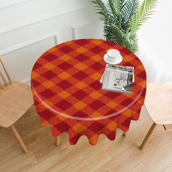 RKSupls 60 Inch Round Tablecloth, Autumn Argyle Pattern Premium Polyester Straight Edge Wrinkle Resistant Washable Table Cover for Party Home Dining Decor