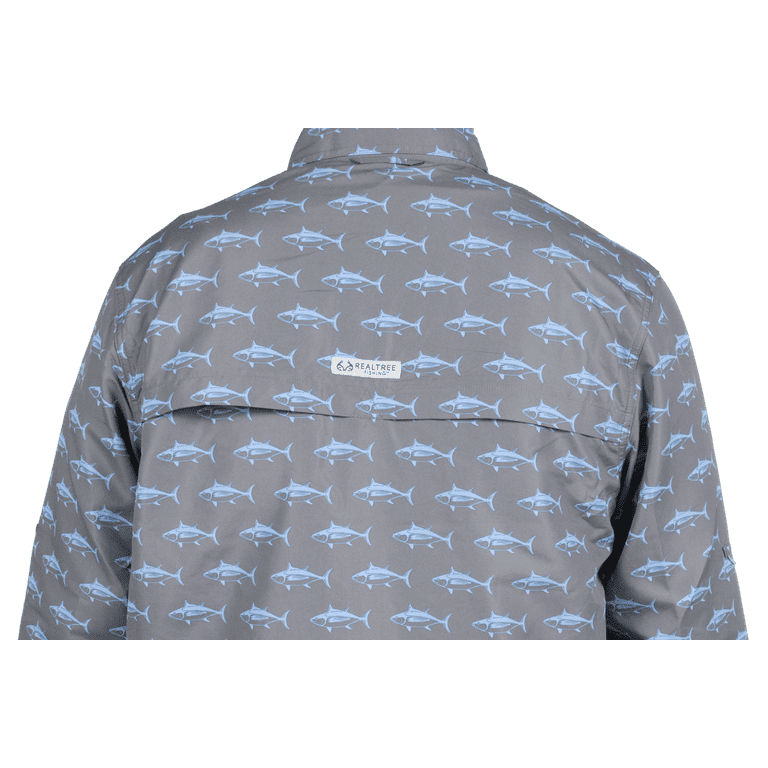 Realtree Men's Long Sleeve Premier Fishing Guide Shirt, Gargoyle Gray Tuna,  Size Medium