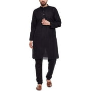Royal Mens Black 100% Cotton Lucknowi Chikan Embroidery Kurta Churidar
