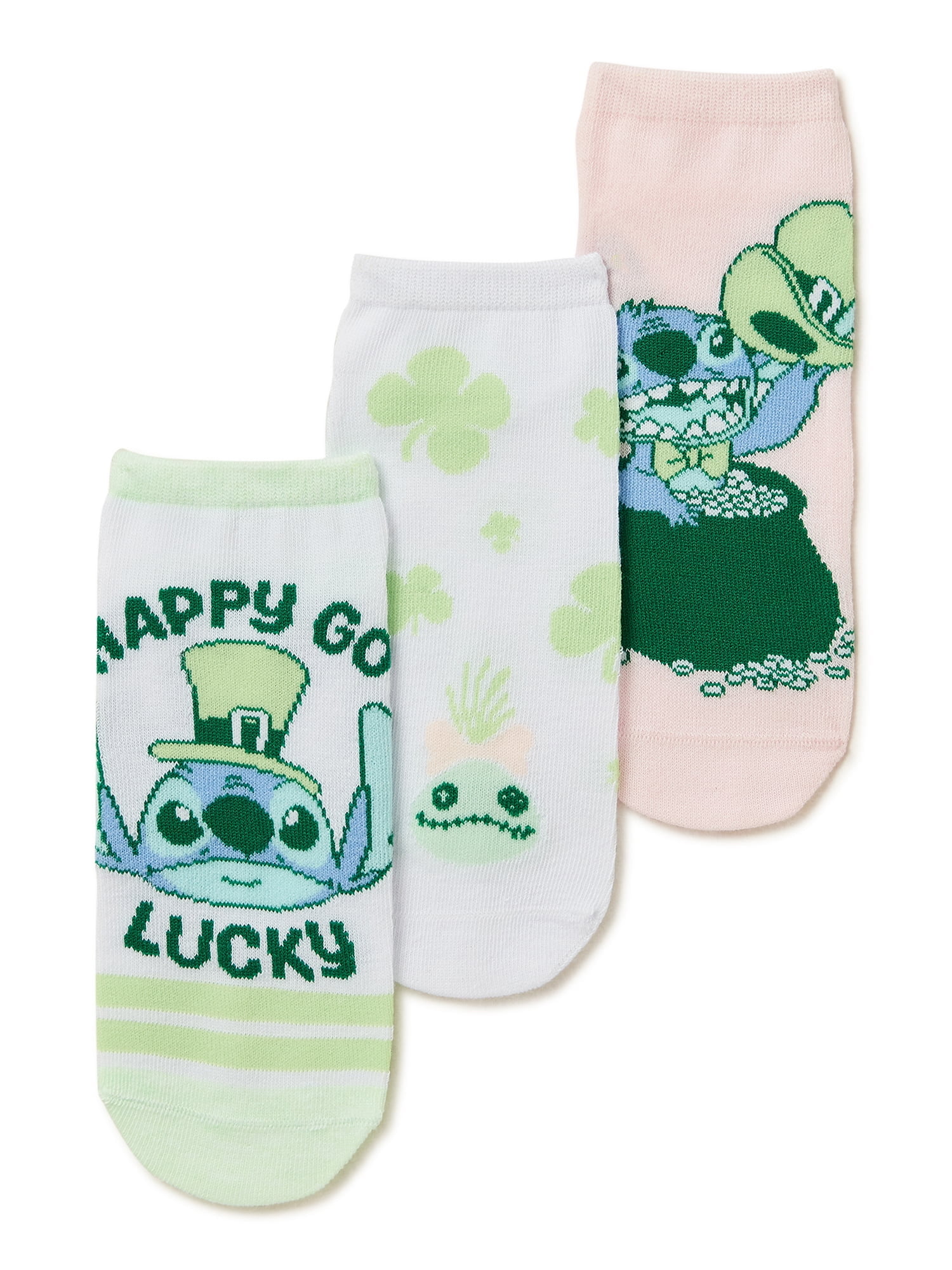 Disney Lilo & Stitch, St. Patrick's Day Women's No-Show Socks, 3-Pack, Size 4-10