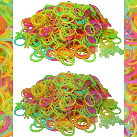 Grow Monkey - 1200-Piece Do-It-Yourself Bracelet Kit Refill Pack Rubber Band and S-Clips for Loom Art/Kids Craft with Rainbow, Glow In The Dark By Bluedot Trading