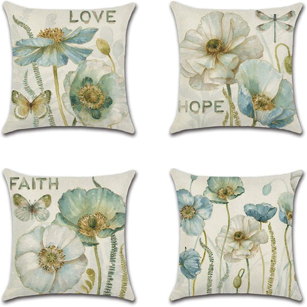 Juego de 4 fundas de almohada Boho Love Life, funda de cojín Hippie, fundas de almohada de flores de 18x18 pulgadas, decoración del hogar (a0007)