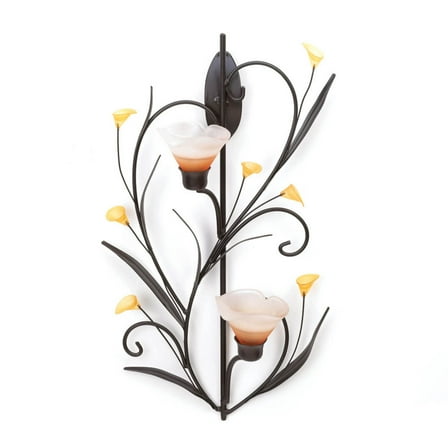 Zingz & Thingz Lilies Candle Wall Sconce - 15" - Bronze Tone and Yellow
