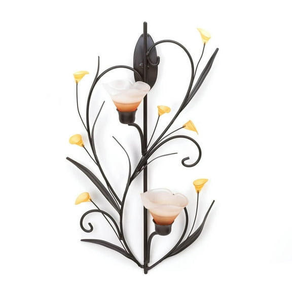 Zingz & Thingz Lilies Candle Wall Sconce - 15" - Bronze Tone and Yellow
