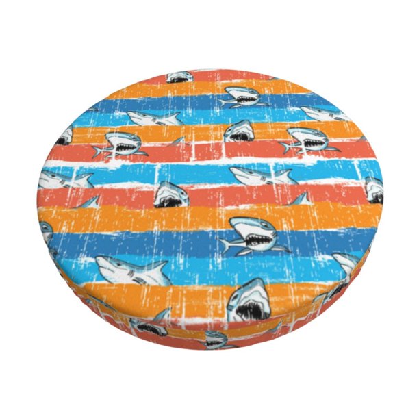 Disketp Shark On Line Funda Redonda para Taburete, Funda de Cojín para Silla de Bar Suave y Elástica-12 inch