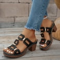 thumbnail image 5 of WRKEKC Womens Sandals Solid Round Toe Thick Sole High Heel Thick Heel Slippers for Ladies Summer Versatile Shoes, 5 of 9