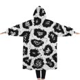 thumbnail image 2 of Oversized Wearable Blanket Hoodie,Black Leopard Pattern Sherpa Blanket Hoodie with Super Pockets,Super Warm Fuzzy Pullover for Women & Men, 2 of 6