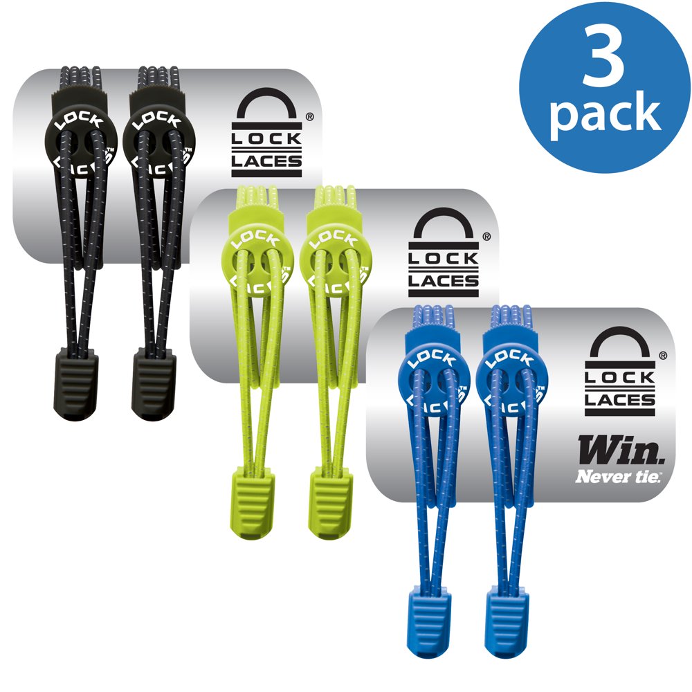 LOCK LACES (Elastic No Tie Shoe Laces) (Pack of 3) (BlackGreenBlue