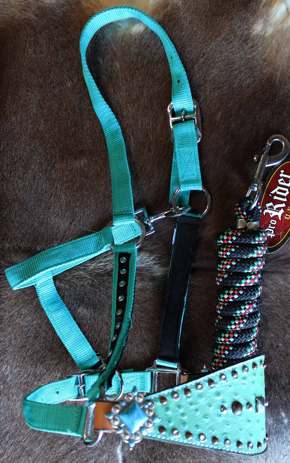 Noseband Tack Bronc Leather HALTER Tiedown Lead Rope 280P