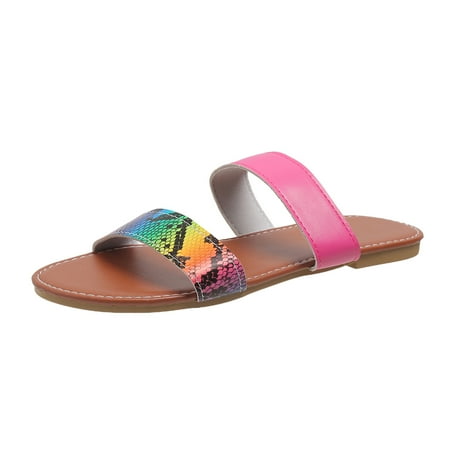 

Xboschi Slippers for Women Ladies Fashion Summer Multicolour Print Leather Open Toe Flat Beach Slippers
