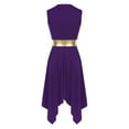 thumbnail image 4 of IEFIEL Womens V Neck Metallic Waistline Liturgical Praise Dance Dress Sleeveless Asymmetrical Modern Dance Show Costume Purple S, 4 of 7