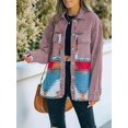 thumbnail image 4 of Women'S Loose Lapel Long-Sleeved Denim Patchwork Jacket Retro Raw Edge Mid-Length Jacket Brick Red L, 4 of 6