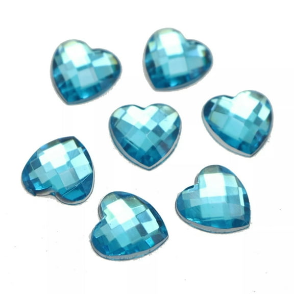 U8MO 200 Aqua Blue Acrylic Faceted Heart Flatback Rhinestone Gems 10X10mm No Hole
