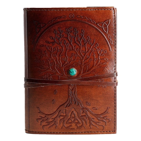 Handmade Leather Refillable Journal with Tree of Life Design 7x5 inch, Lined Paper, Medium Size
