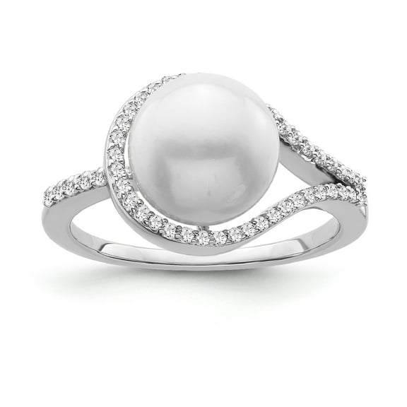 Araiya Fine Jewelry 925 Sterling Silver Round-shape Lab Grown Diamond Pearl Band Ring ( 1/5 cttw, D-F Color, VS Clarity) Size 7.5