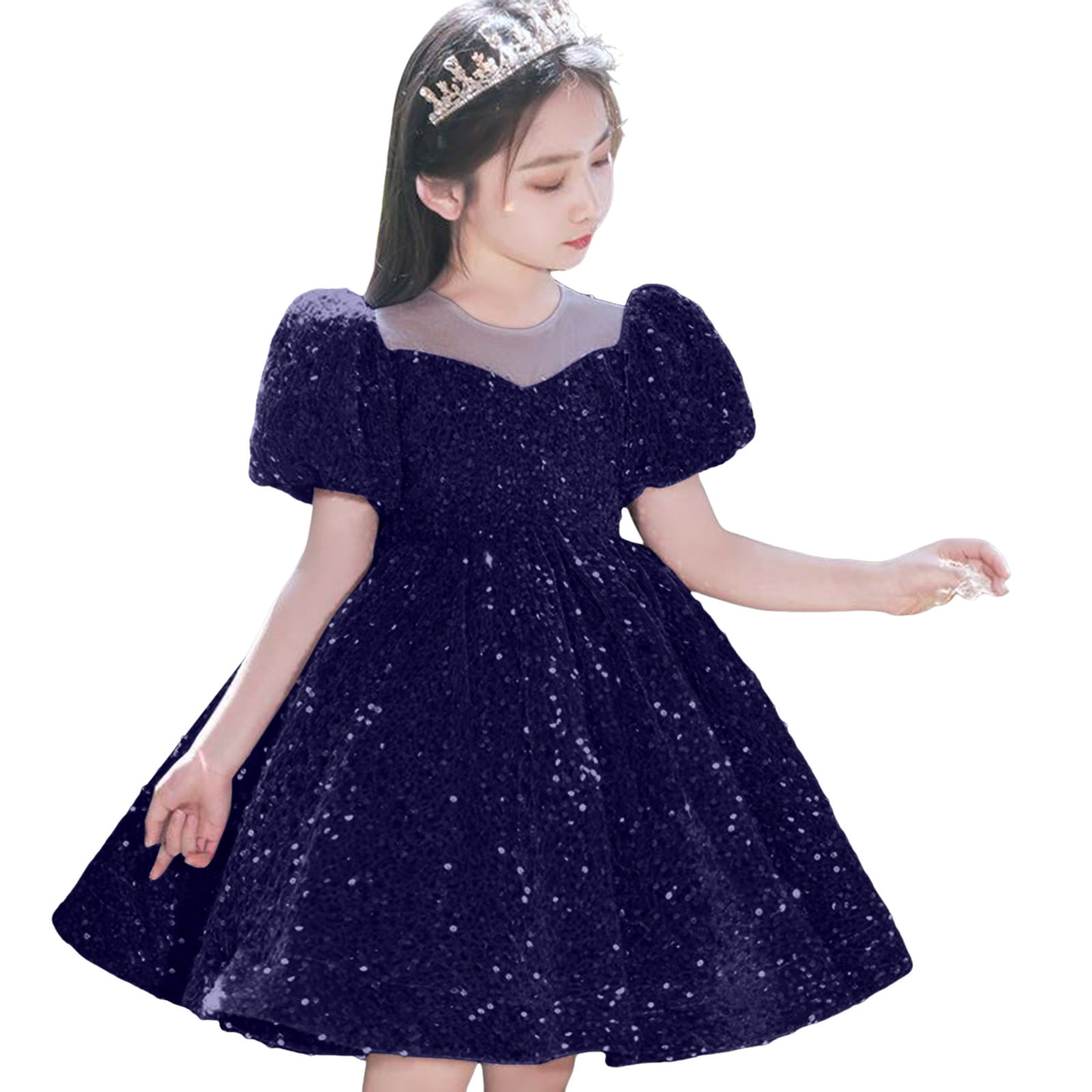 PEASKJP Little Girls Short Sleeve Dresses Short Sleeve A Line Ruffle Casual Fit Party Dresses for Girls BU2 120
