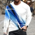 thumbnail image 4 of Mens Shirts Long Sleeve Line Printed Casual Round Neck Pullover Shirt Blue 2XL, 4 of 6