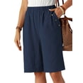 thumbnail image 2 of Shorts for Women Knee Length High Waisted Cotton Elastic Wasit Summer Dressy Casual Long Shorts Navy Blue XL, 2 of 8