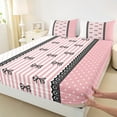 thumbnail image 3 of jejeloiu Ribbon Bow Bowtie Twin Sheet Sets,Geometric Stripes Twin Fitted Sheet,Princess Dot Bowknot Flat Sheet For Child,Ultra Soft Home Decor,3pcs, 3 of 7