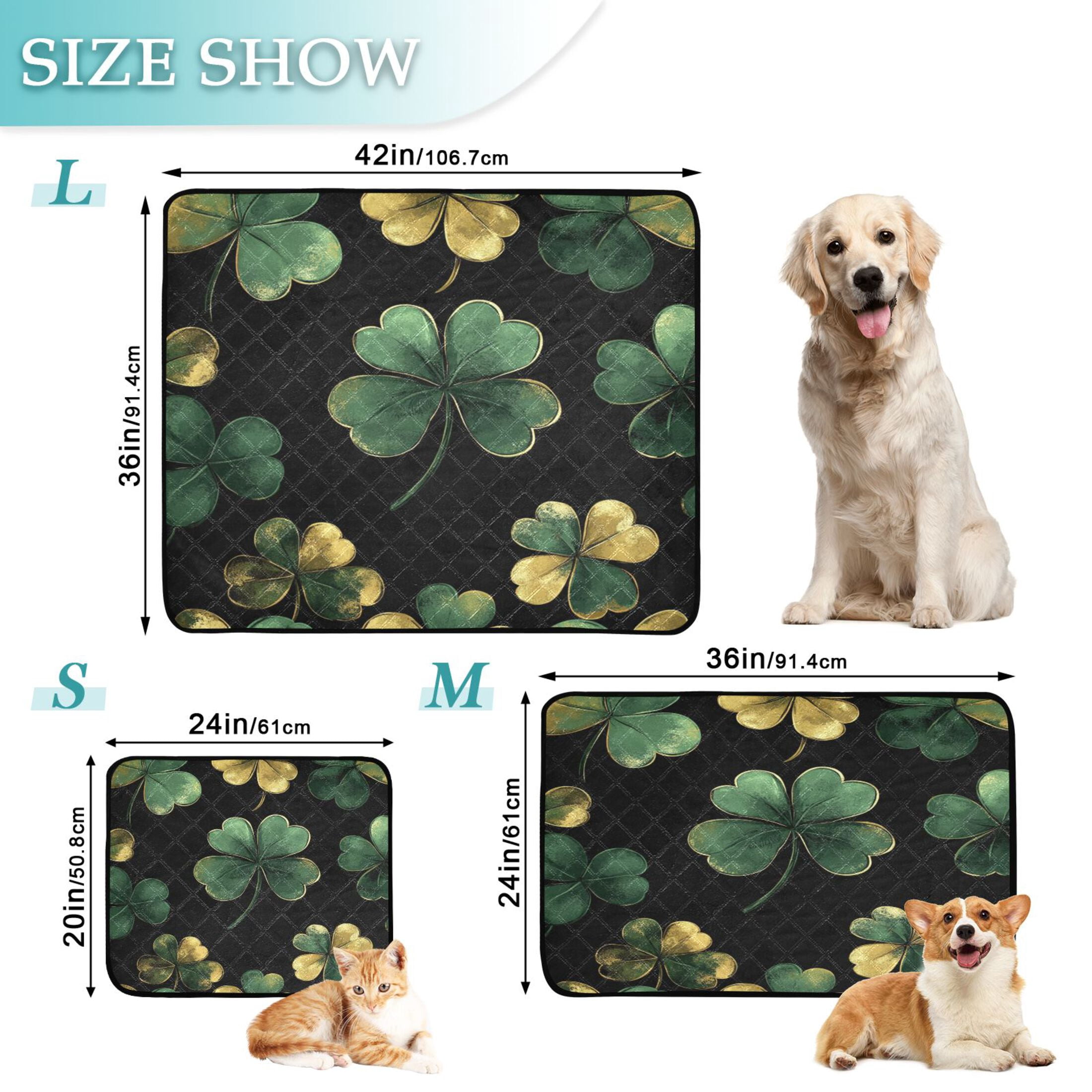 Qxltty Stpatricks Day Four Leaf Clover Cat litter Pads Pet Set of 3 Diaper Mats Center Anti-leakage Layer Absorbent Soft and Comfortable
