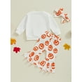 thumbnail image 4 of Suealasg Toddler Baby Girls Halloween Outfits Set 6M 1T 2T 3T Letter Pumpkin Print Long Sleeve Sweatshirt Flare Pants Headband Kids Girls Halloween Fall Clothes, 4 of 8