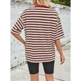 thumbnail image 6 of Womens Oversized Striped T Shirts Loose Fit Crewneck Short Sleeve Tops Summer Casual Blouse Y2K 2025 Coffee Color M, 6 of 7
