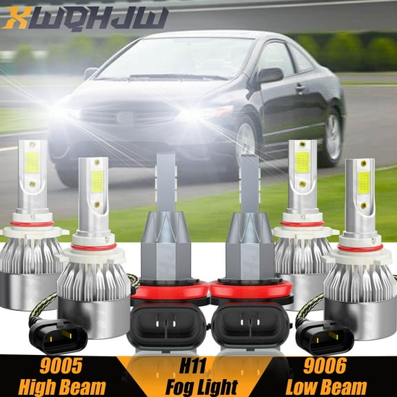 For Honda Civic 2006-2010 9005 9006 LED Headlight High Low Beam&H11 Fog Light Bulbs Kit