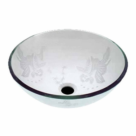 Tempered Glass Vessel Koi Fish Etched Bathroom Sink Pop Up