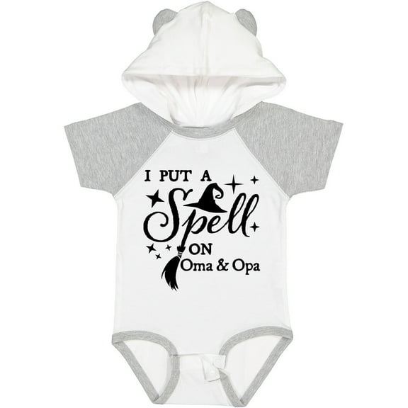 Inktastic I Put a Spell on Oma and Opa Witch Hat and Broom Boys or Girls Baby Bodysuit
