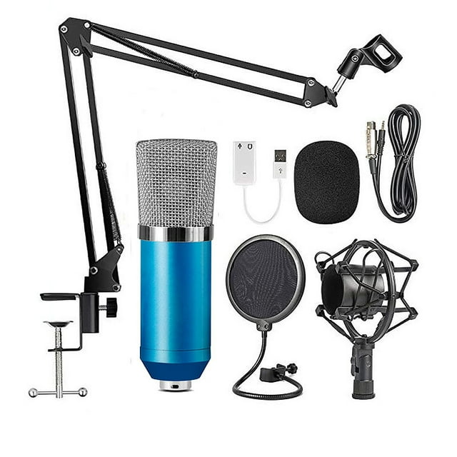 Professional BM700 Condenser Microphone Sound Recording Microphone Mic KTV Singing Studio Recording Kit Blue