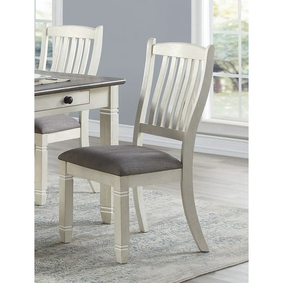 Antique White Finish Dining Side Chair 2pc Set Fabric Upholstered Seat Wooden Dining Kitchen Furniture