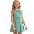 thumbnail image 7 of Avrntaa Liitle Girls Denim Dress Sleeveless Dresses with Belt A-Line Casual Dress for 9M-5Y, 7 of 7